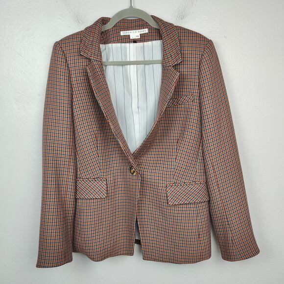 Veronica Beard Dickey‎ Jacket Womens 8 Upcollar Plaid Brown Red Preppy Blazer - Picture 1 of 10